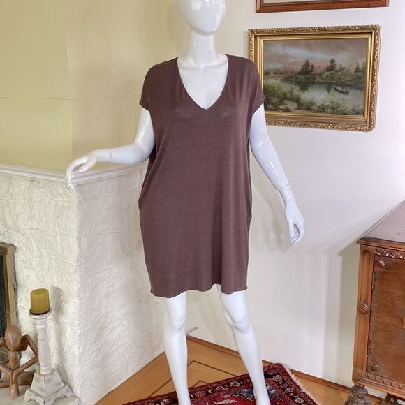 Wilfred Free Marcoux Brown V-Neck Oversized Mini Dress - Picture 2 of 14